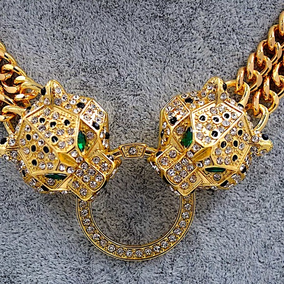 Gold Leopard Double Headed Exaggerated Statement Choker - Picture 14 of 15